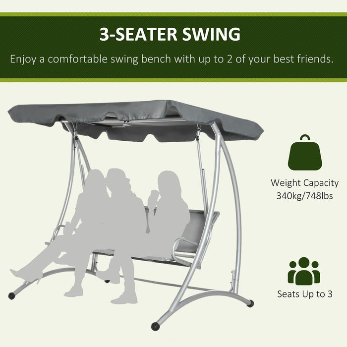 3 Person Steel Swing Chair & Adjustable Canopy  - Dark Grey