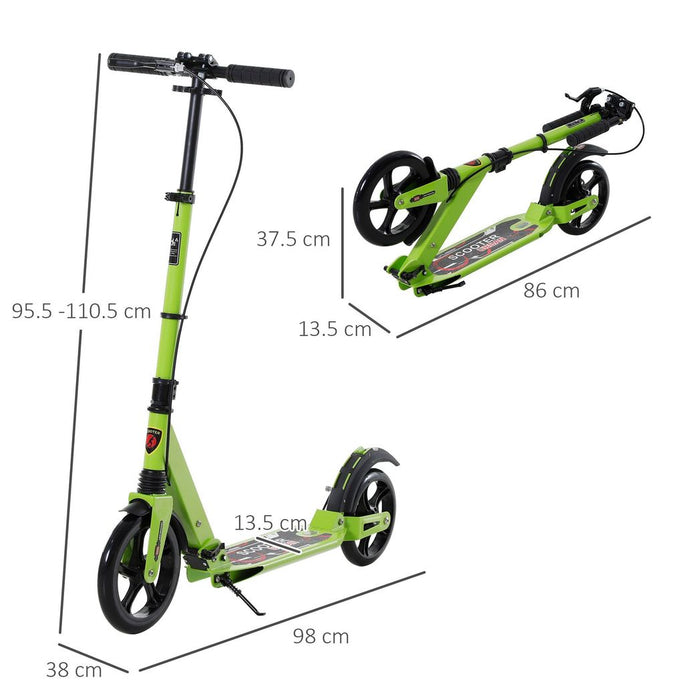 HOMCOM Teens Adult Kick Scooter Fold Adjust 14+ w/ Dual Brake System Green