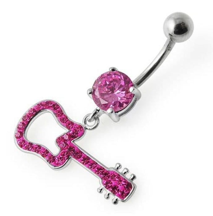 Silver Fancy GUITAR Dangling Navel Ring