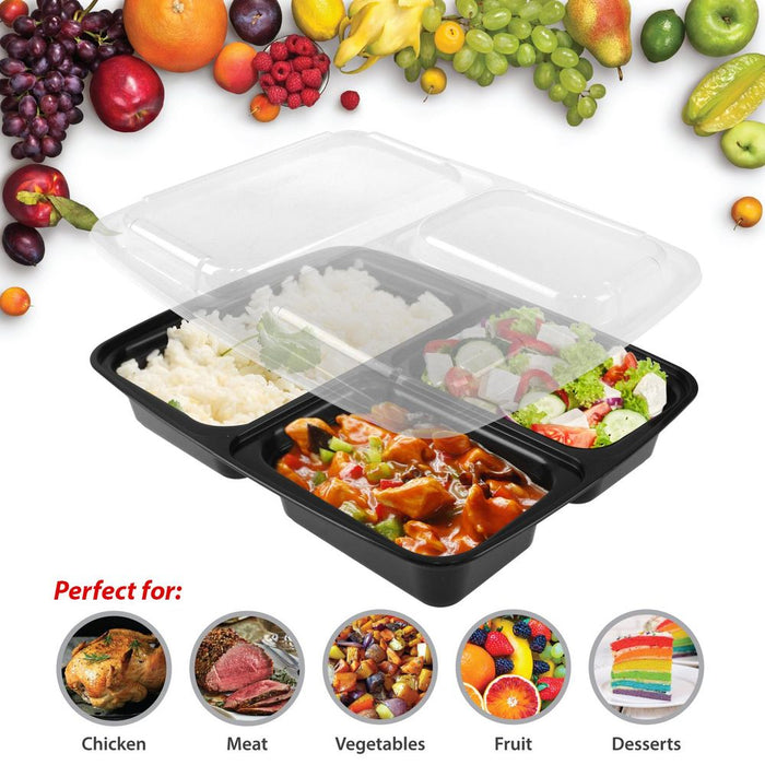 Premium ASAB Meal Prep Container Set - 10PK - 3 Partitions - BPA Free - Freezer, Microwave, Dishwasher Safe