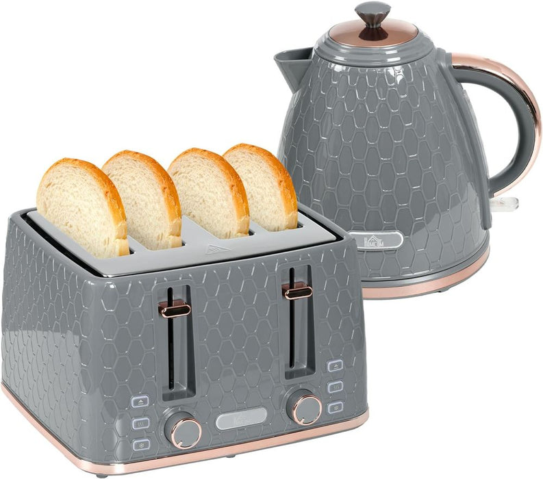 HOMCOM 1.7L Kettle and Toaster Set with Defrost, Reheat and Crumb Tray, Grey