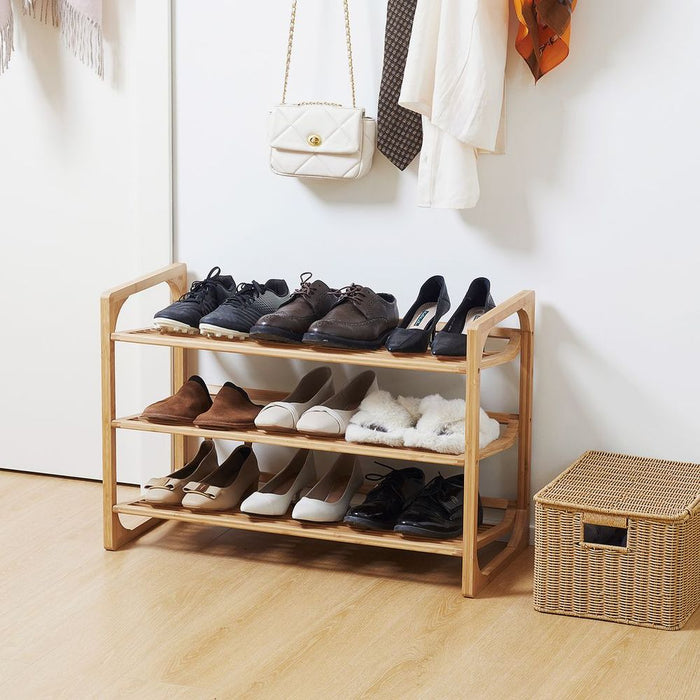 Bamboo Shoe Rack: 3-Tier Storage Shelf, Holds 9 Pair Shoes, Entryway Organizer