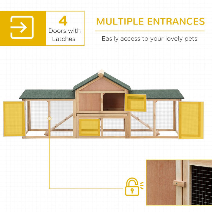 PawHut Deluxe Rabbit Hutch Outdoor, Wooden Guinea Pig Hutch, Two-Storey Bunny House with Ladder Rabbit Run Box Slide-out Tray 210 x 45.5 x 84.5 cm