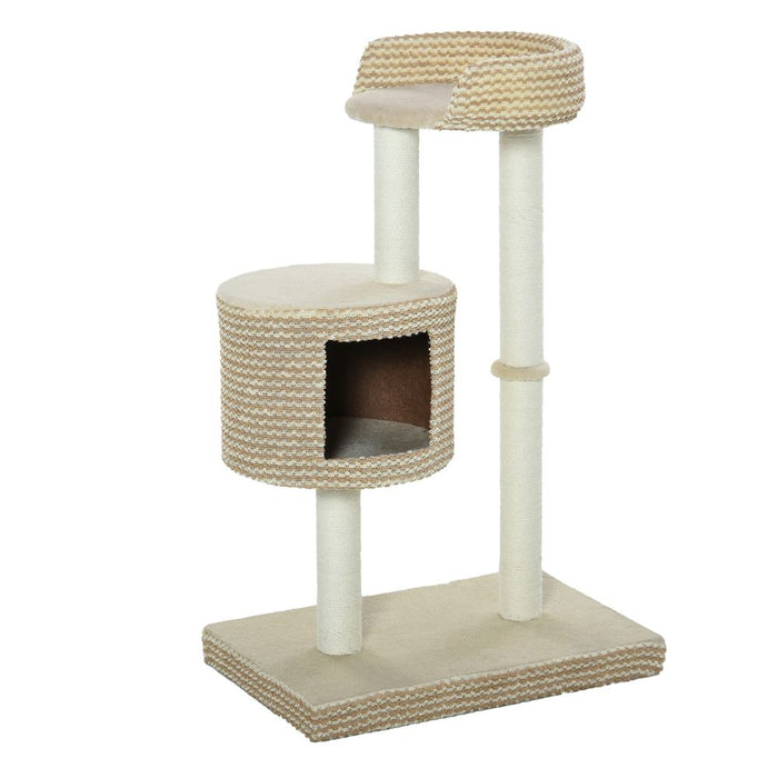 PawHut 96cm Cat Tree, Cat Condo Tree Tower for Indoor Cats, Cat Activity Centre with Scratching Posts, Plus Perch - Beige