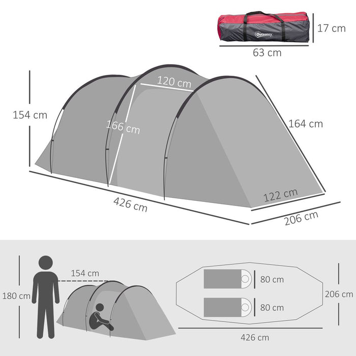 Outsunny 3 Man Camping Tent - 2 Rooms, Porch, Vents, Weather-Resistant