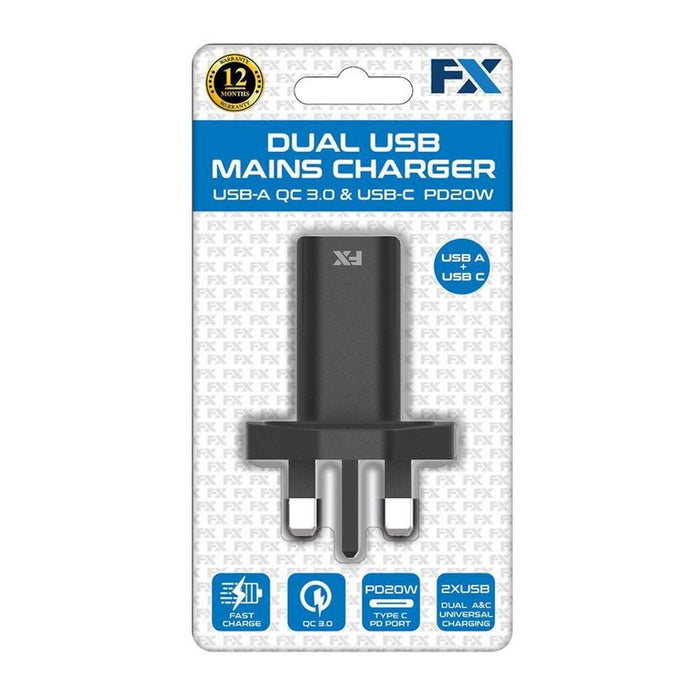 FX Mains Charger USB 1A | Compatible for USB Devices | Black | Lightweight & Compact