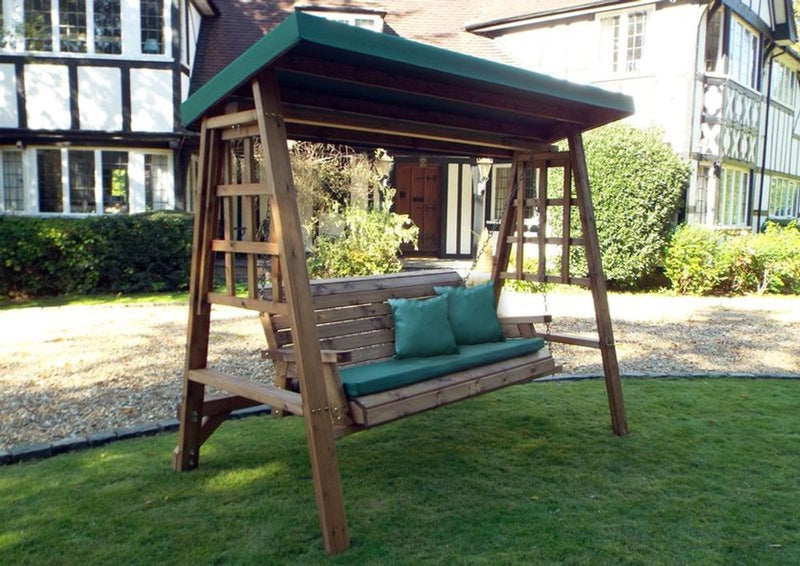 Dorset Three Seat Swing - Green, Removable Roof, Hand Finished, Robust Construction, Made in Britain, FSC Wood, Rustproof Bolting