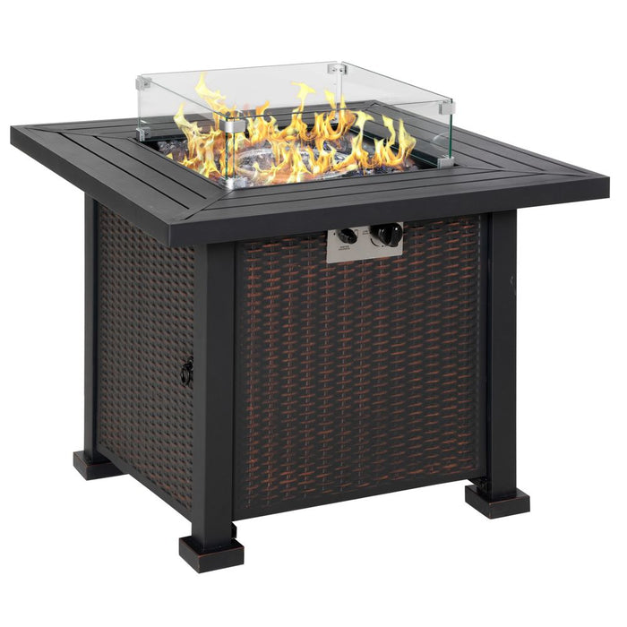 Outsunny Fire Pit Table: Wind Screen, Glass Beads - High-Quality, Stylish Ambience. Perfect for Outdoor Gatherings.