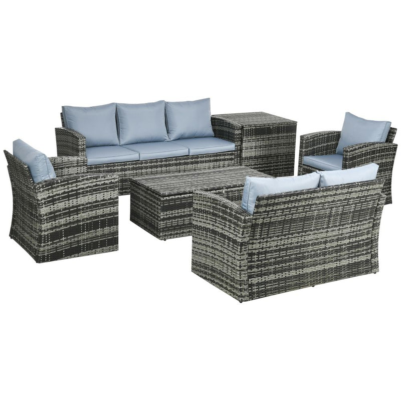 Outsunny 6 PCS Patio Rattan Sofa Set - Grey, with Storage - High Quality Outdoor Furniture