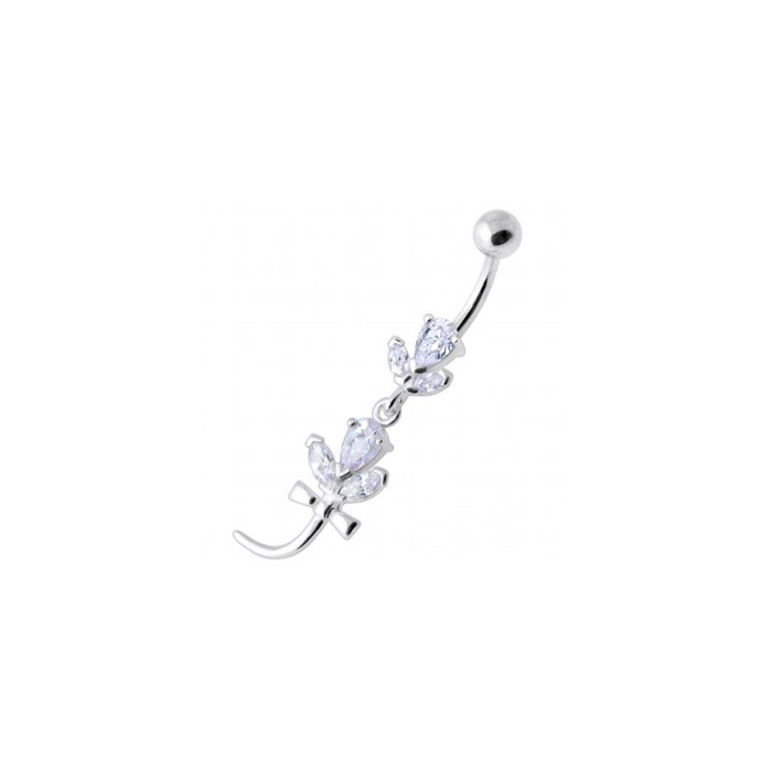 Tri Gems with tail Dangling Silver Belly Ring