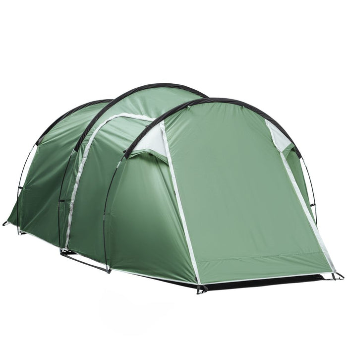 Outsunny 3 Man Camping Tent with Porch and Rainfly, Green