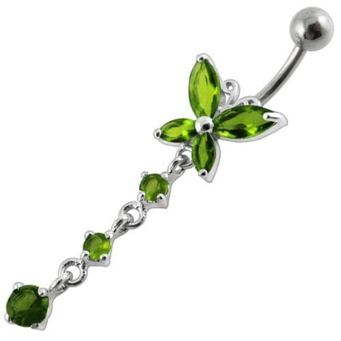 Fancy Long Tail Flower Jeweled Dangling Navel Ring