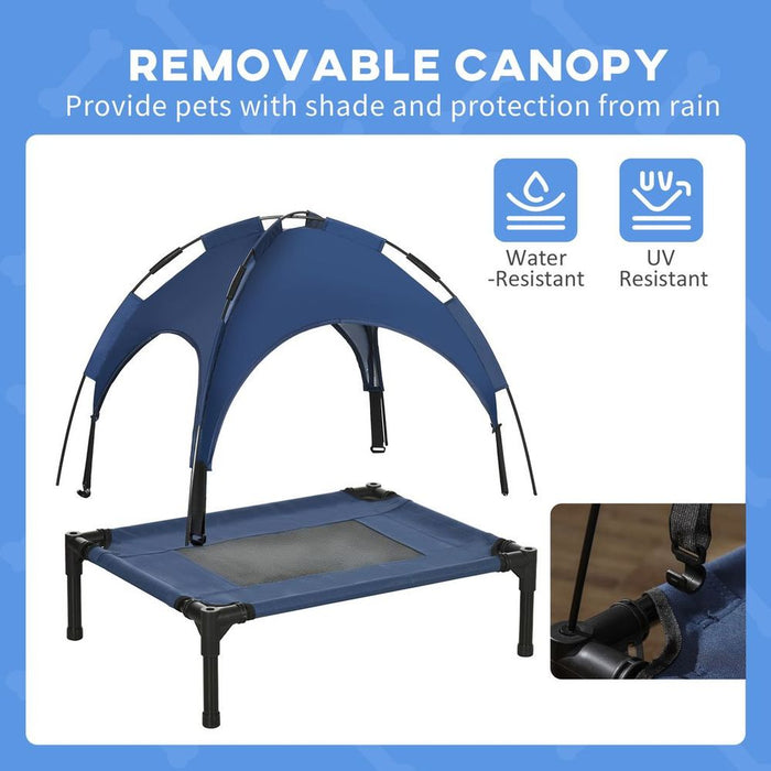 PawHut 61cm Elevated Dog Bed Cooling Raised Pet Cot UV Protection Canopy Blue