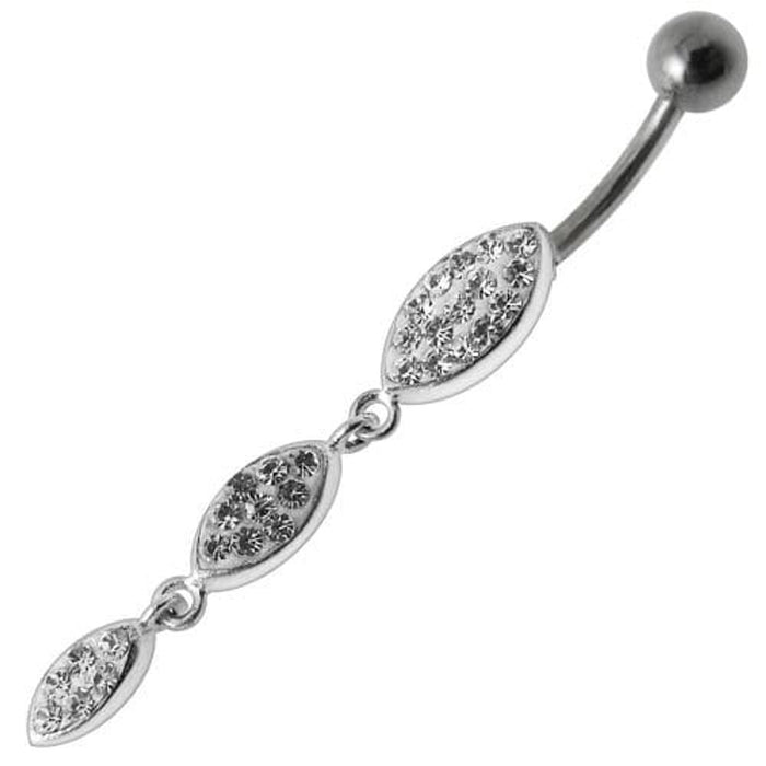 Silver Fancy Stones Jeweled Dangling  SS Bar Navel Ring