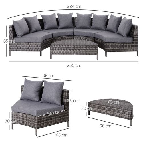 4-Seater Half Moon Shaped Rattan Outdoor Garden Furniture Set Grey