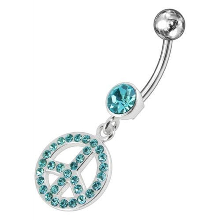 Fancy Logo Silver Dangling Steel Curved Belly Ring