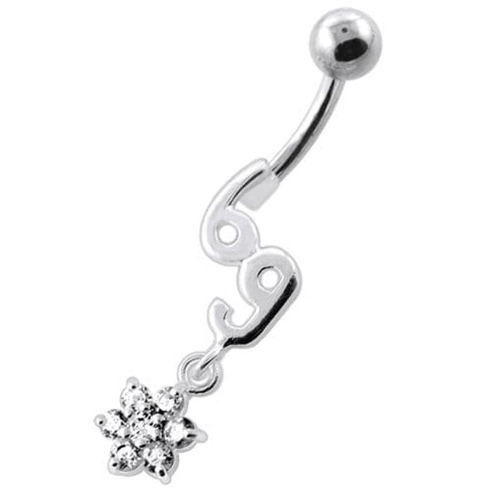 69 with flower Dangling Navel Belly bar