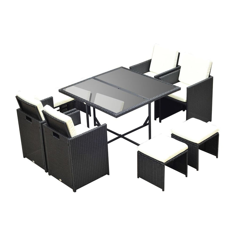 Premium 9PC Rattan Garden Furniture Set - Outdoor Patio Dining Table - Wicker 8 Seater - High Quality - Waterproof Cushions