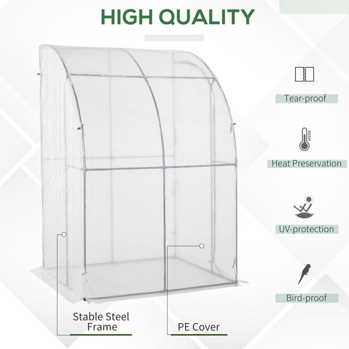 Outsunny Walk-In Lean to Wall Greenhouse w/ Zippered Door 143x118x212cm, White