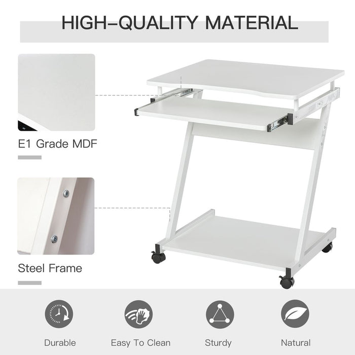 High-Quality Metal Computer Desk with Sliding Keyboard Tray & 4 Moving Wheels