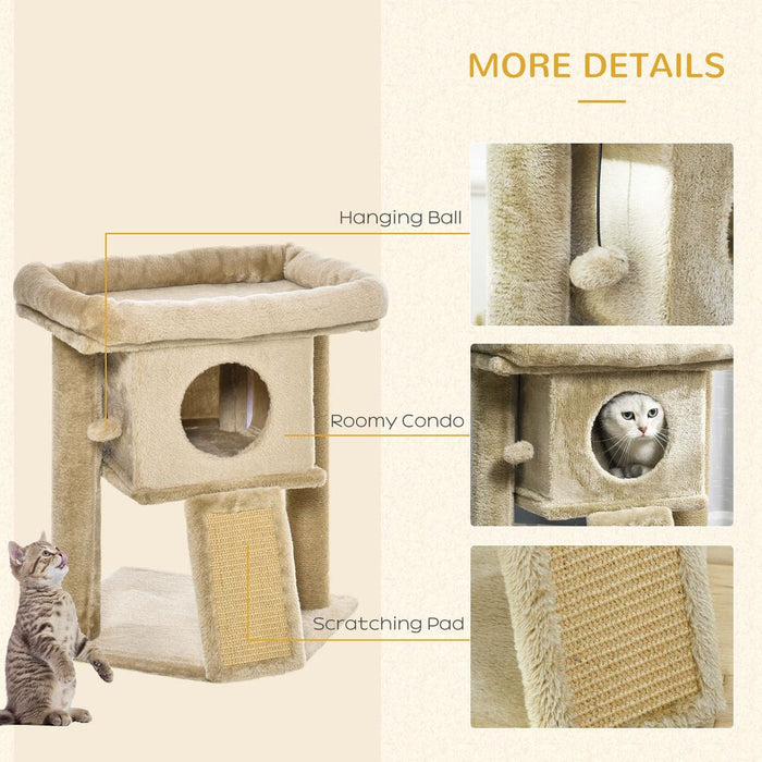 PawHut Cat Tree Tower for Indoor Cats Cat Scratching Post Climbing Activity Centre w/Jute Scratching Pad, Toy Ball, Cat House - Brown