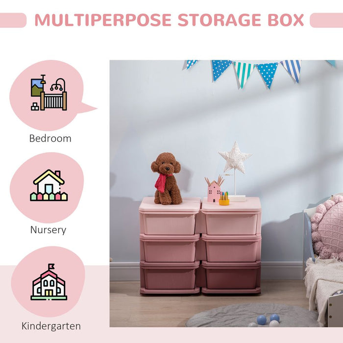 HOMCOM Kids Storage Units with 6 Drawers 3 Tier Chest Vertical Dresser Tower Toy Organizer for Nursery Playroom Kindergarten Pink