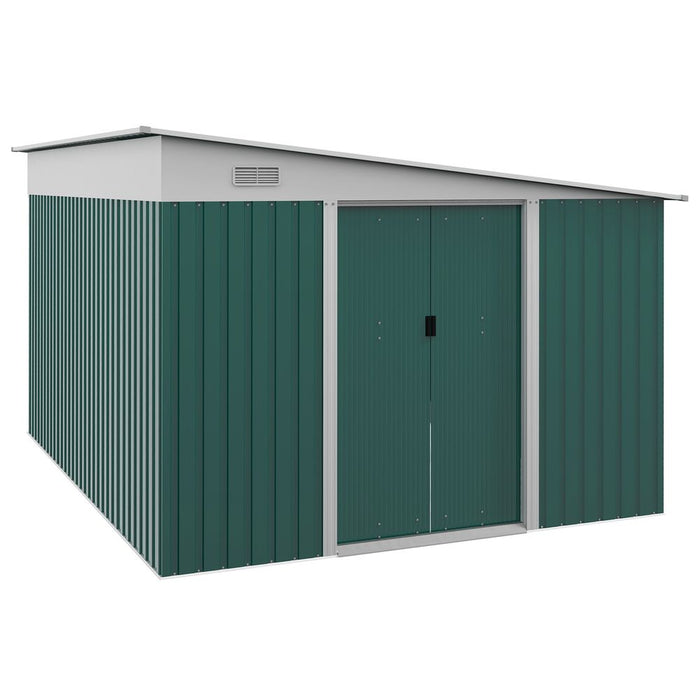 Outsunny 11.3x9.2ft Steel Garden Storage Shed w/ Sliding Doors & 2 Vents, Green