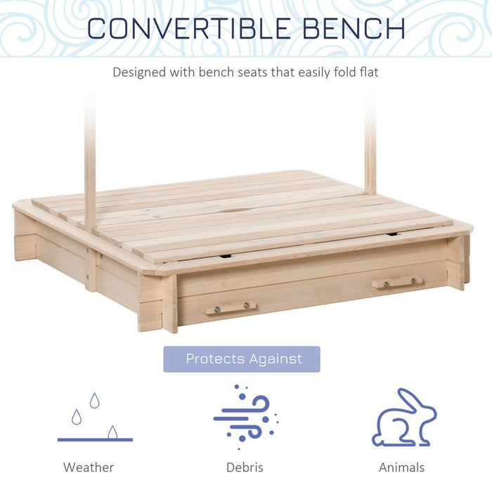 Premium Kids Wooden Sandpit: Adjustable Canopy, 2 Benches, Wood Frame - Perfect Outdoor Playset