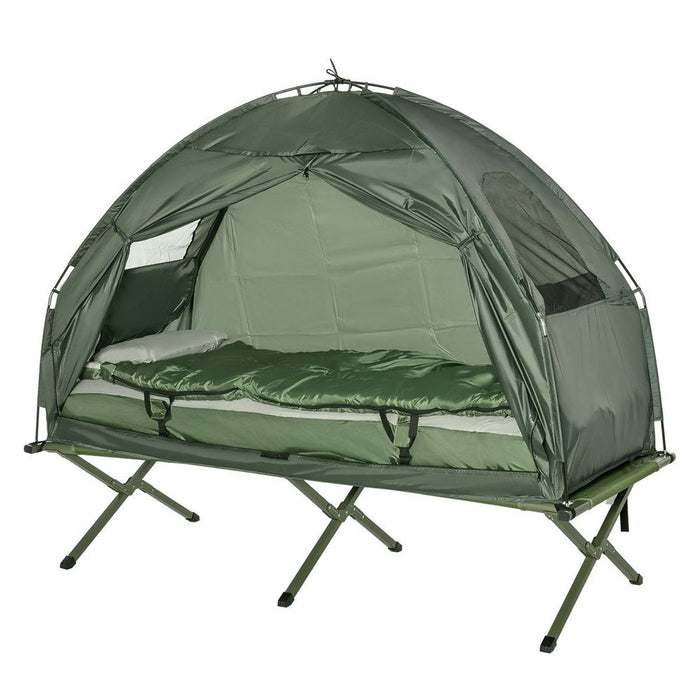 Compact 4-in-1 Outdoor Camping Tent with Cot, Sleeping Bag - Perfect for Hiking and Camping