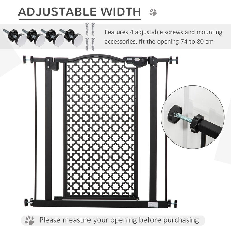 PawHut 74-80 cm Pressure Fit Safety Gate for Doorways and Staircases, Dog Gate, Pet Barrier for Hallways with Auto Close, Double Locking
