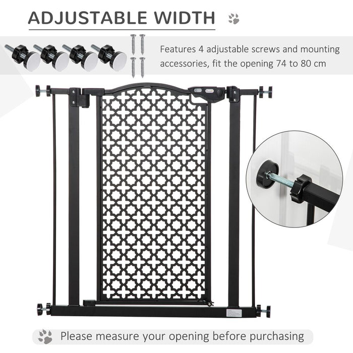 Premium 74-80 cm Pet Safety Gate - Pressure Fit, Auto Close, Double Locking - Black