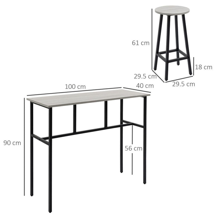 Premium 6Pc Bar Table Set: 2 Tables + 4 Stools, Stylish Grey