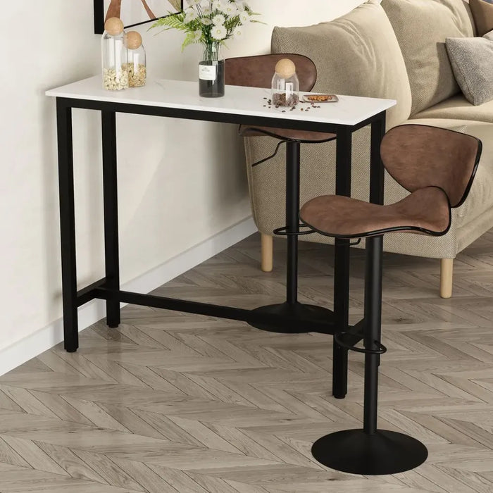 Adjustable Footpad Bar Table: White & Black Marble Grain, Sturdy Construction, Versatile & Stylish - 120W x 40D x 100Hcm