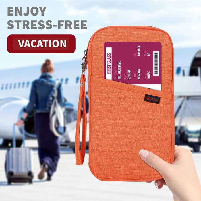 Vinsani Family Travel Holiday Wallet Passport Holder & Document Organiser Case Men Women for Tickets, ID Card, Credit Cards, Currency Holder – Orange