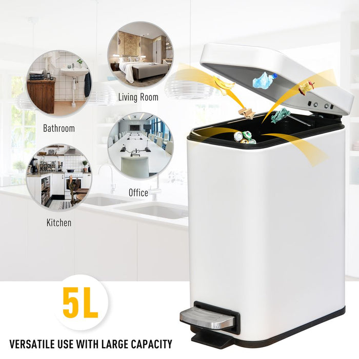 5L Rectangular Steel Pedal Bin White