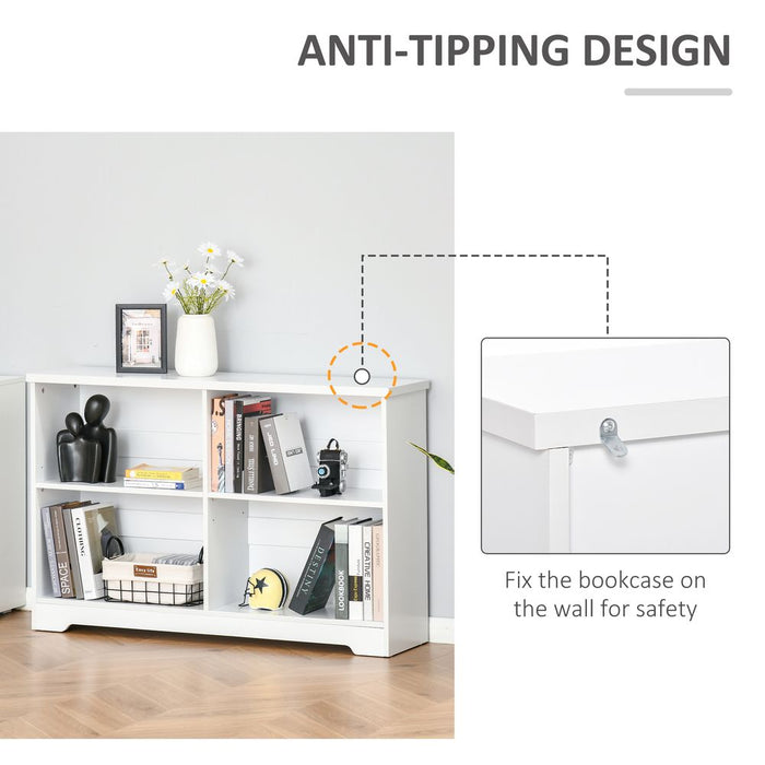 Simple Modern 4-Compartment Low Bookcase - Cube Display Office Shelf