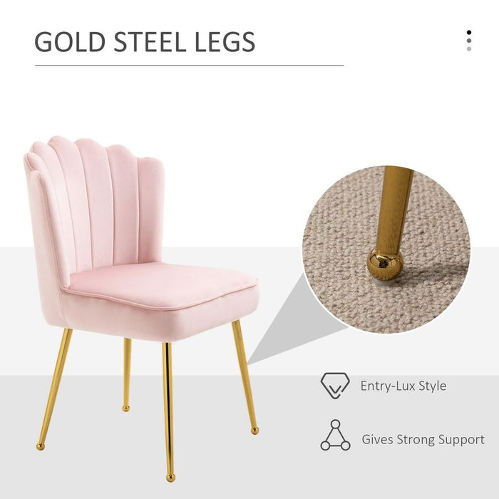 Velvet-Feel Shell Luxe Accent Chair Home Bedroom Lounge with Metal Legs Pink