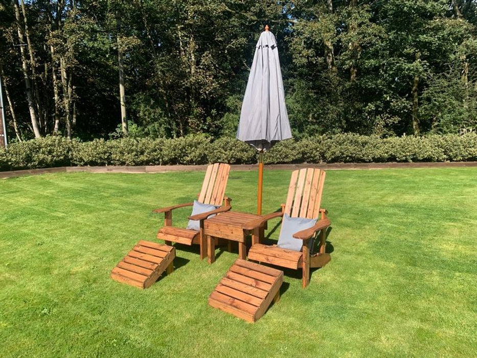 Aidandack Style Set - High Quality, Hand Finished Patio Furniture Made in Britain! Includes 2 Chairs, Footstalls, and a Drinks Table. Rustproof and Rot Free. White Glove Delivery. 10 Year Guarantee.