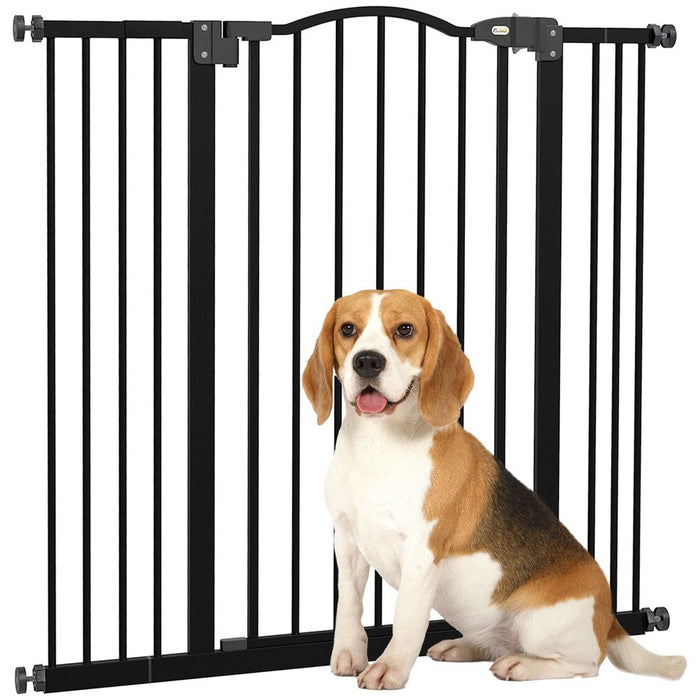 PawHut Adjustable Metal Pet Gate w/ Auto-Close Door - 74-100cm, Black