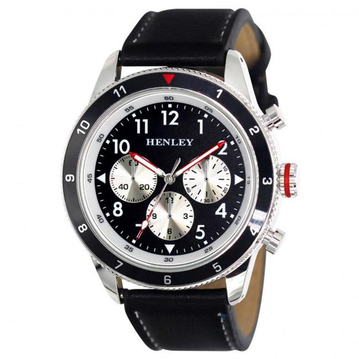 Henley Mens Multi-Eye Black Dial Sports Watch - Black Leather Strap H02219.3