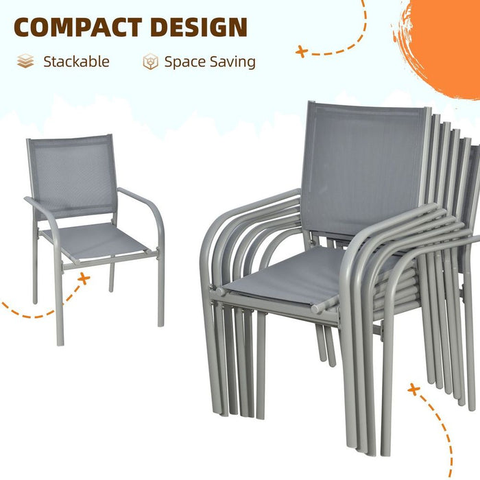 Outsunny 7 Piece Garden Dining Set, Steel Outdoor Table and Chairs, Grey