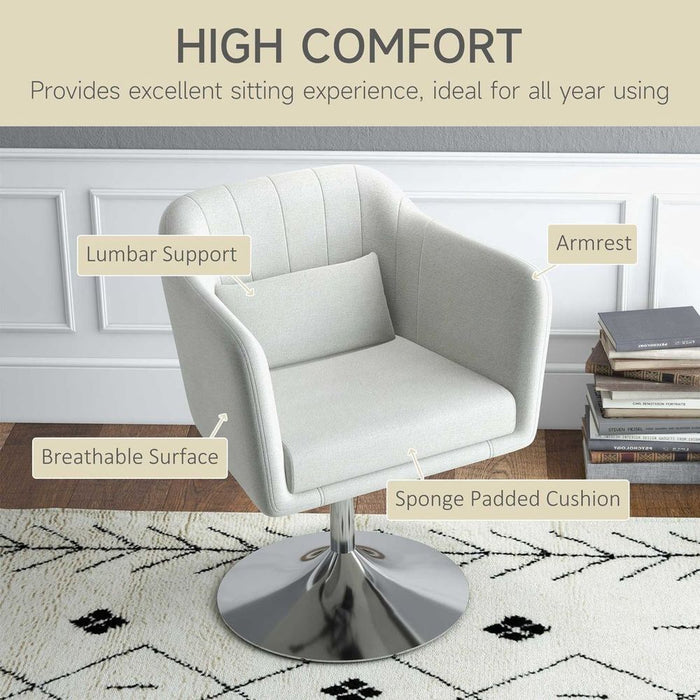 HOMCOM Retro Linen Swivel Chair | Steel Frame | Cushion Seat | Cream White