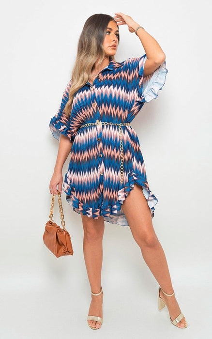 Bold Zigzag Print Button Up Dress