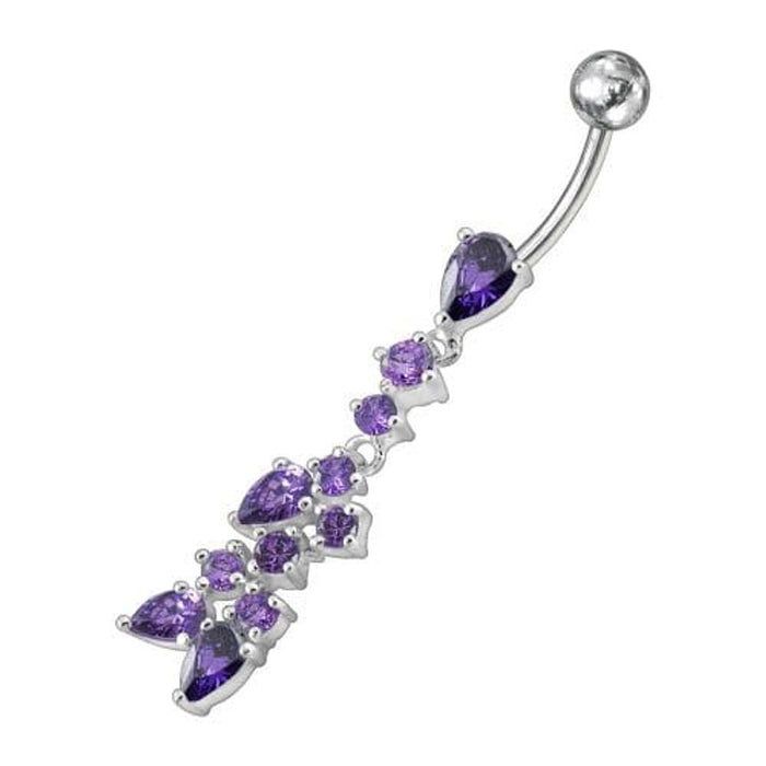 Fancy Dangling Multi Stone Studded SS Curved Belly Ring