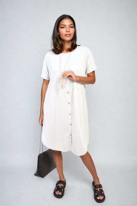 Short Sleeve Button Front Midi Dress