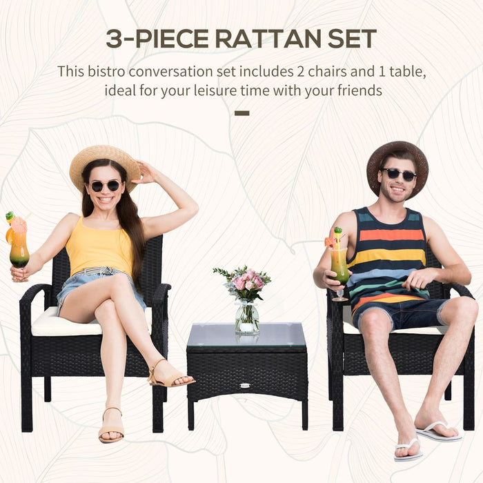 Outsunny 2 Seater Rattan Bistro Set - High-quality Steel-Black - Ideal for Outdoor Lounging