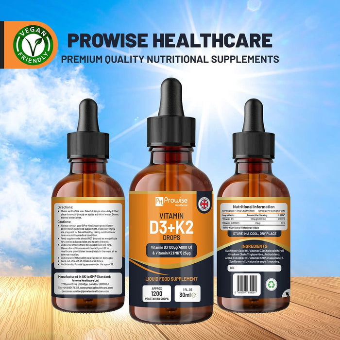 High Strength Vitamin D3 + K2 Orange Liquid Drops I Easy to Take I Bones, Immune System I 30ml