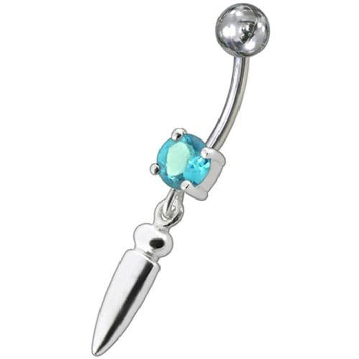 Silver bullet with Single Stone Fancy Jeweled Dangling Belly Ring