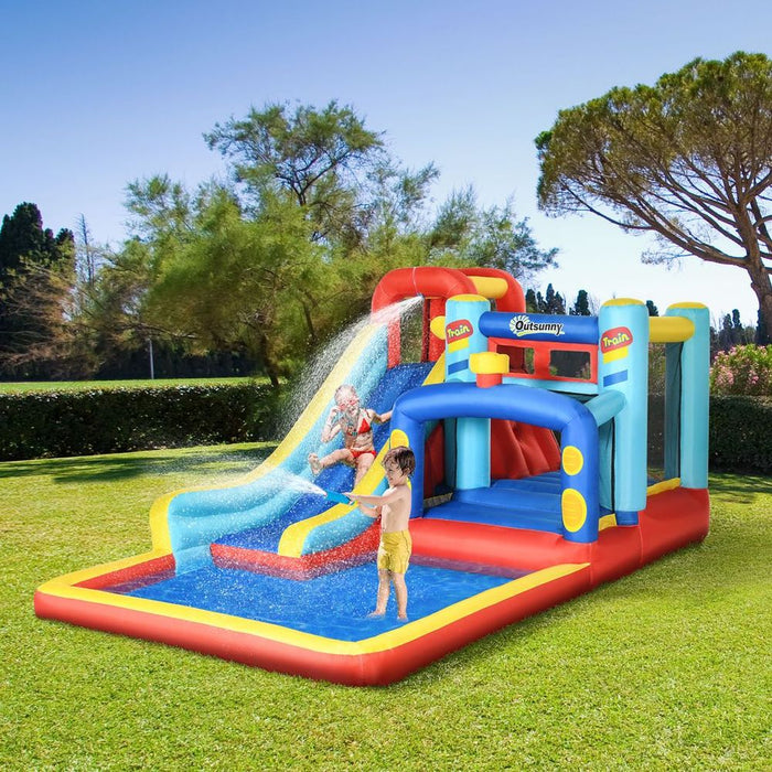 Outsunny 4 in 1 Kids Bouncy Castle Slide Pool Trampoline Climbing Wall Blower