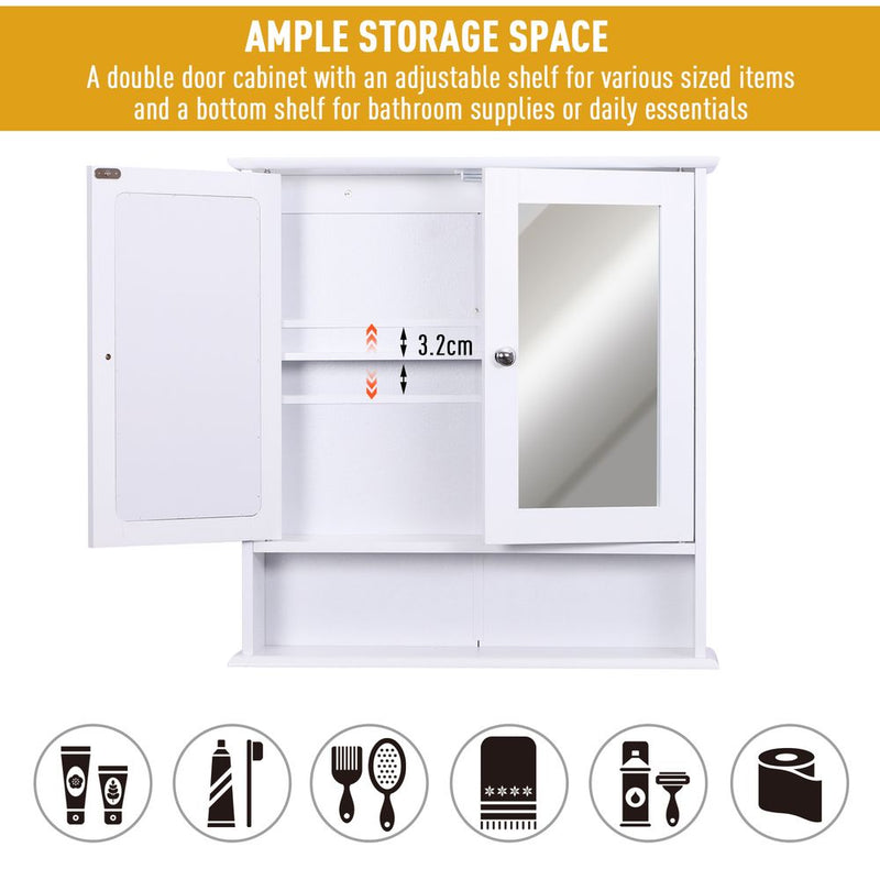 kleankin Wall-mounted Cabinet Mirror Door Bathroom Organiser Living Room White